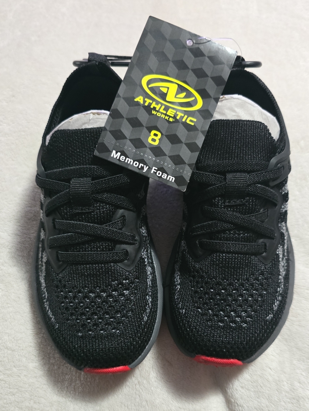Athletic Works Kids Black Knit Memory Foam Sneakers with Red Accents